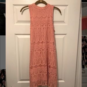 High Neck Pink Lace Dress